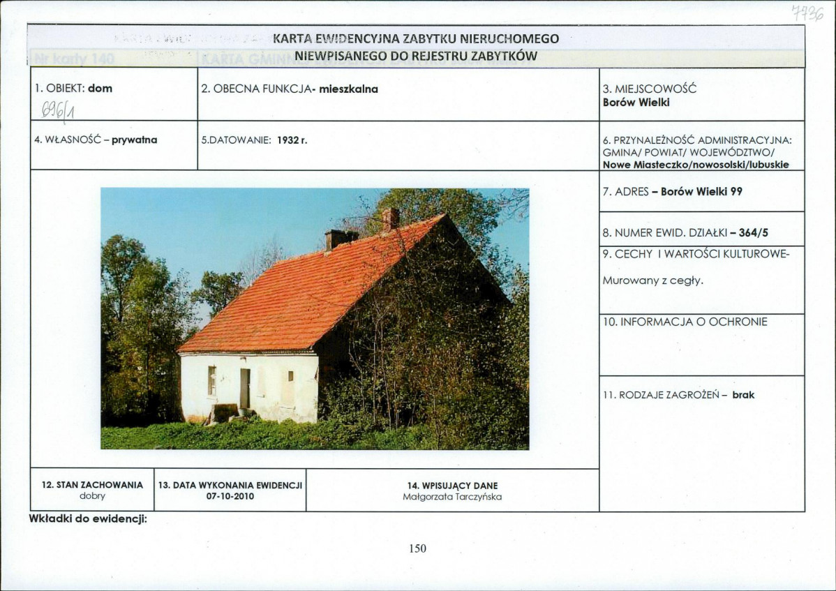 Karta obiektu niewpisanego do rejestru, skan nr 1
