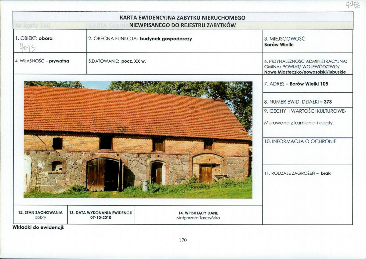 Karta obiektu niewpisanego do rejestru, skan nr 1
