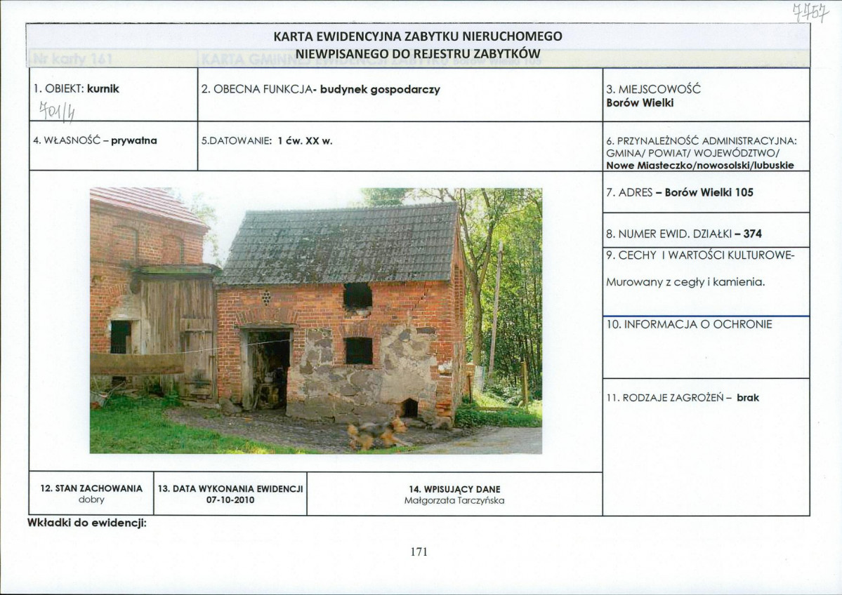 Karta obiektu niewpisanego do rejestru, skan nr 1