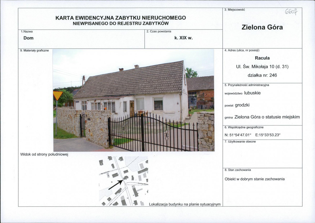 Karta obiektu niewpisanego do rejestru, skan nr 1