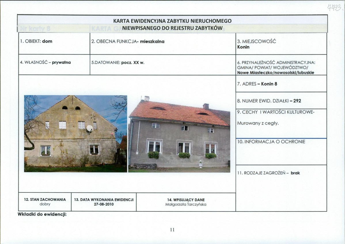 Karta obiektu niewpisanego do rejestru, skan nr 1