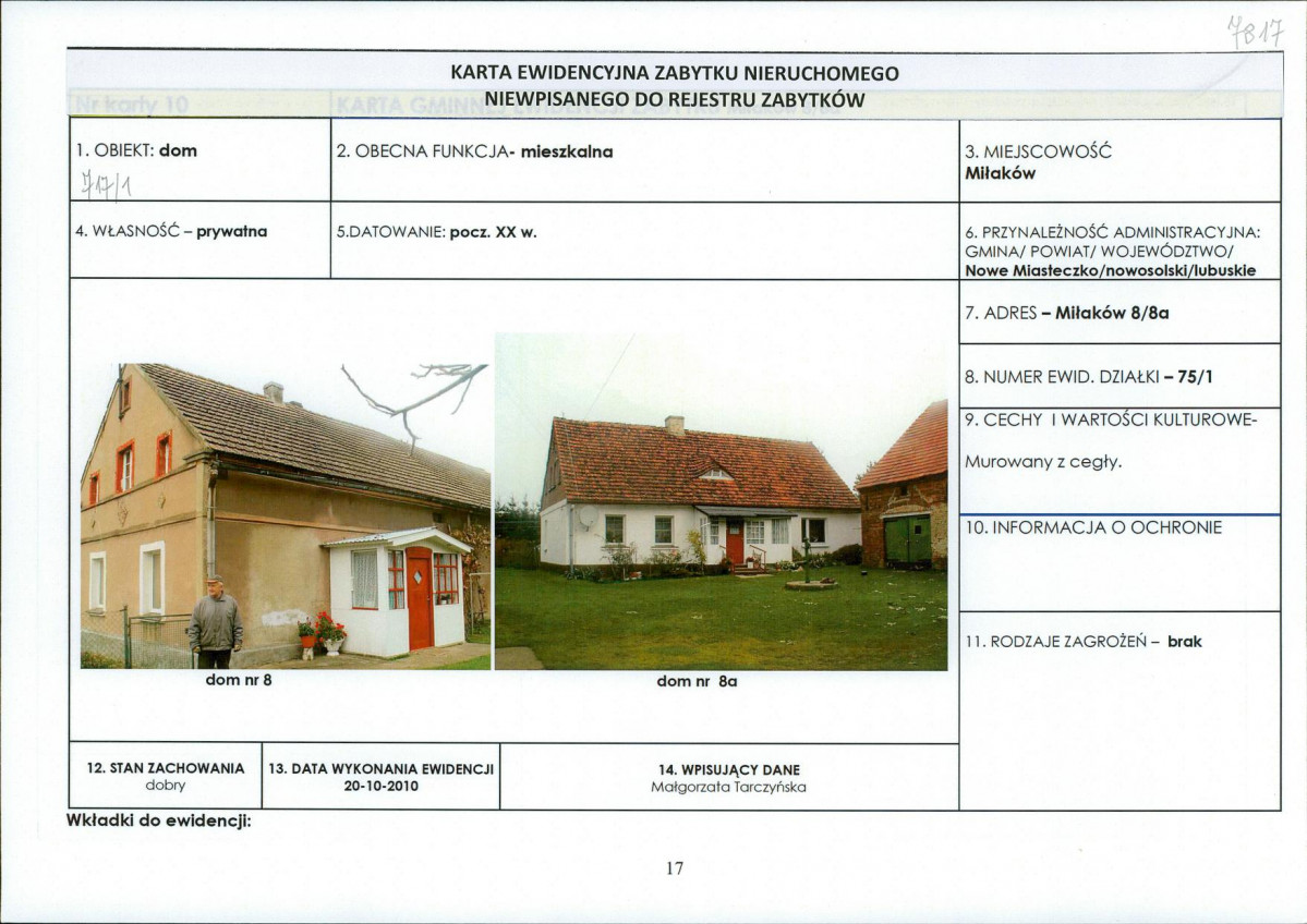 Karta obiektu niewpisanego do rejestru, skan nr 1