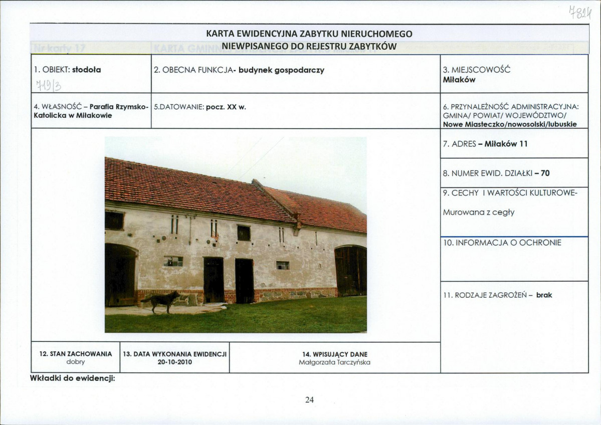 Karta obiektu niewpisanego do rejestru, skan nr 1
