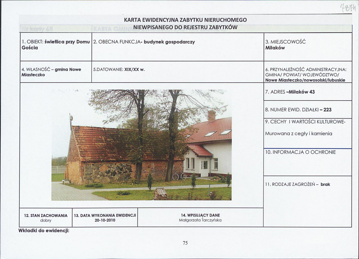 Karta obiektu niewpisanego do rejestru, skan nr 1