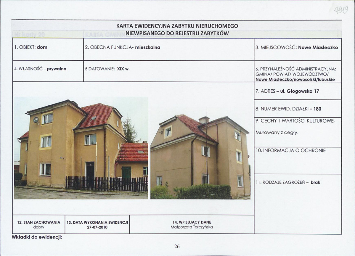 Karta obiektu niewpisanego do rejestru, skan nr 1