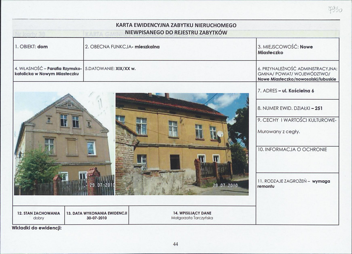 Karta obiektu niewpisanego do rejestru, skan nr 1