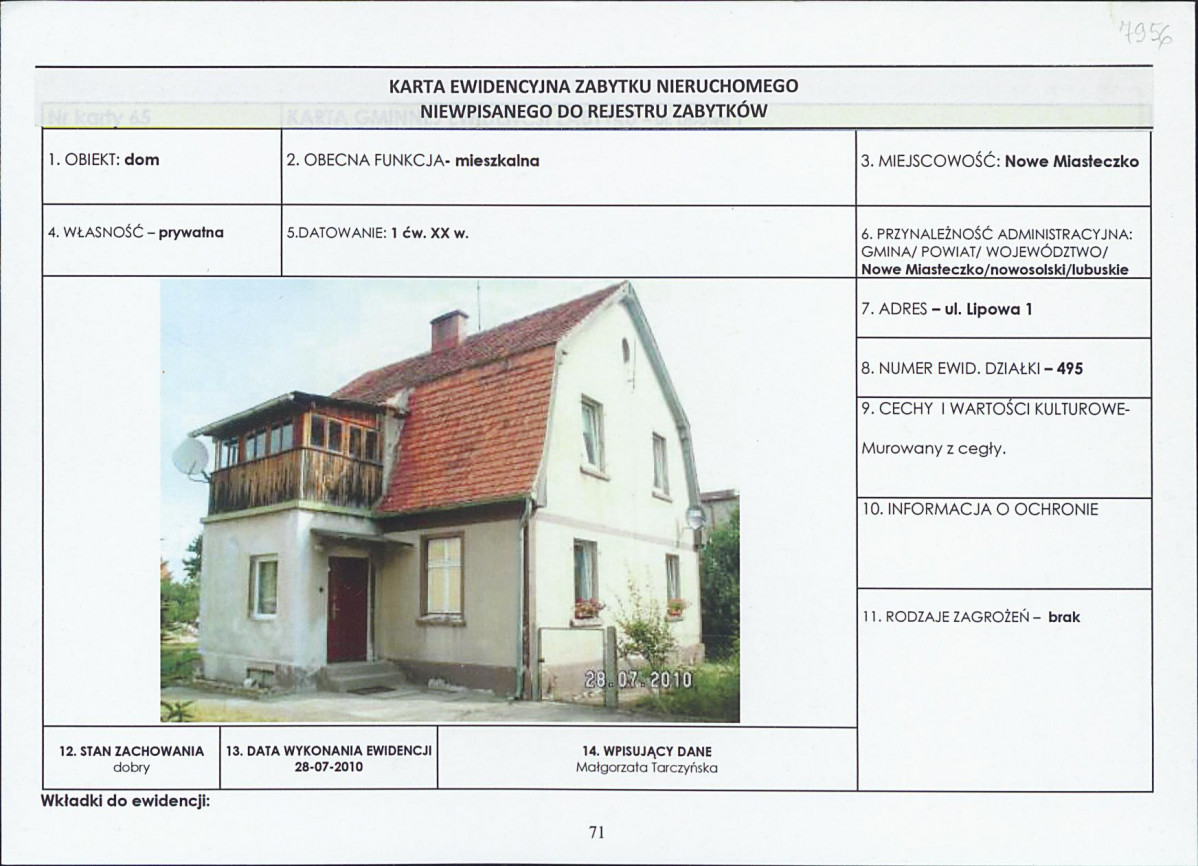 Karta obiektu niewpisanego do rejestru, skan nr 1