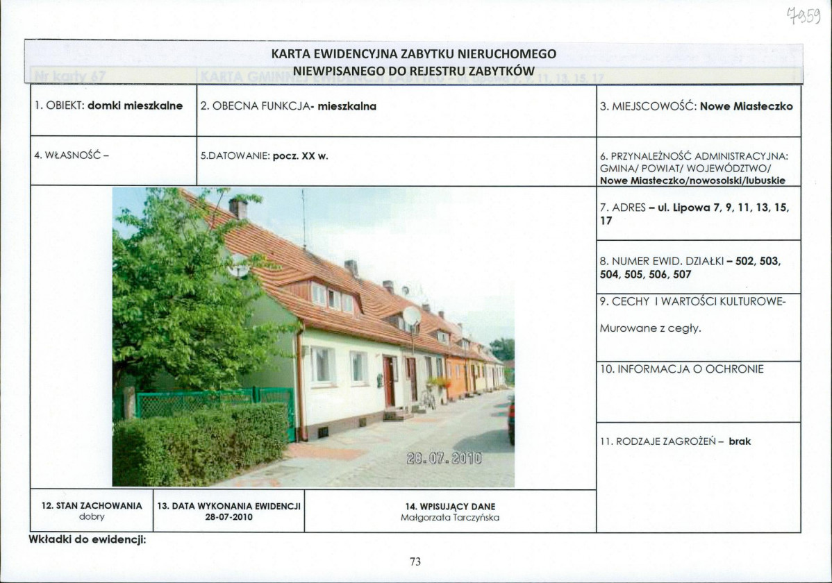 Karta obiektu niewpisanego do rejestru, skan nr 1