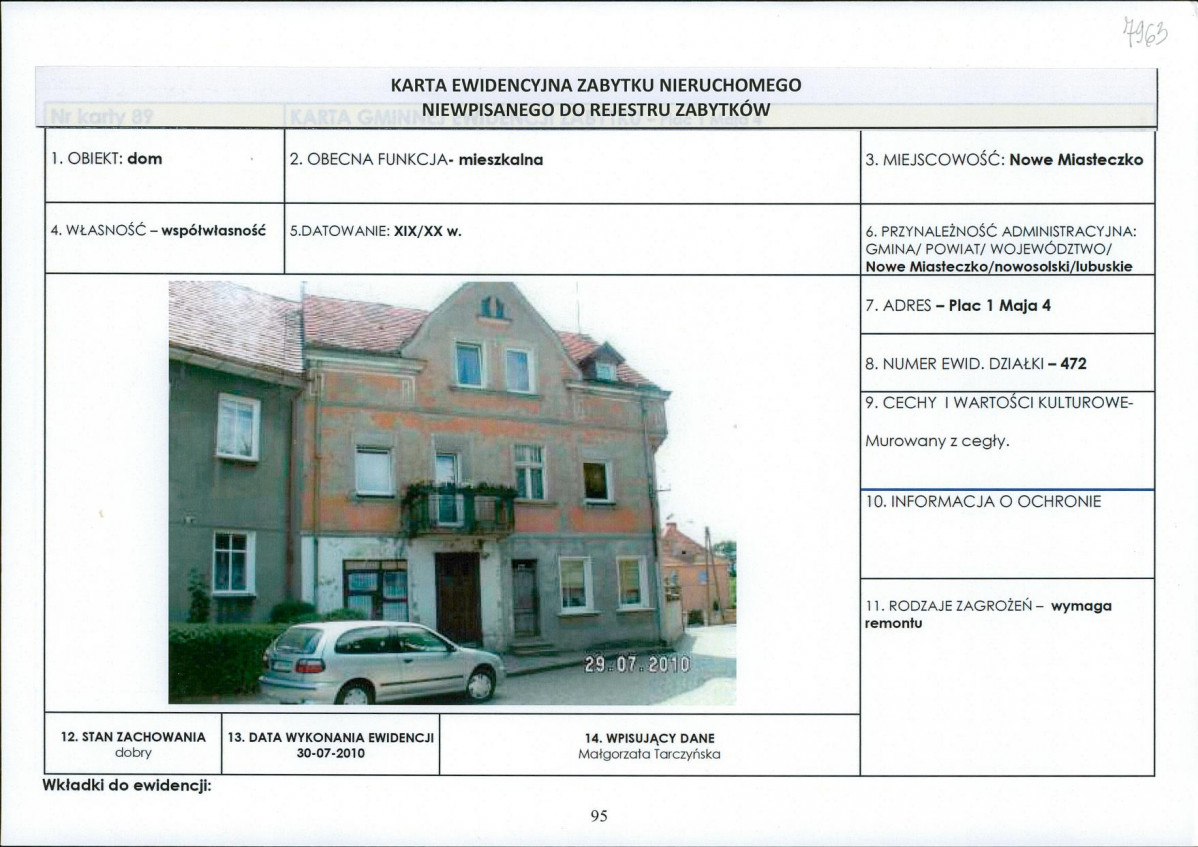 Karta obiektu niewpisanego do rejestru, skan nr 1