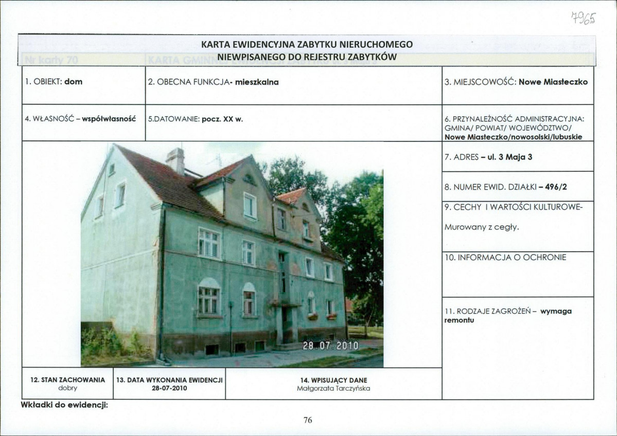 Karta obiektu niewpisanego do rejestru, skan nr 1