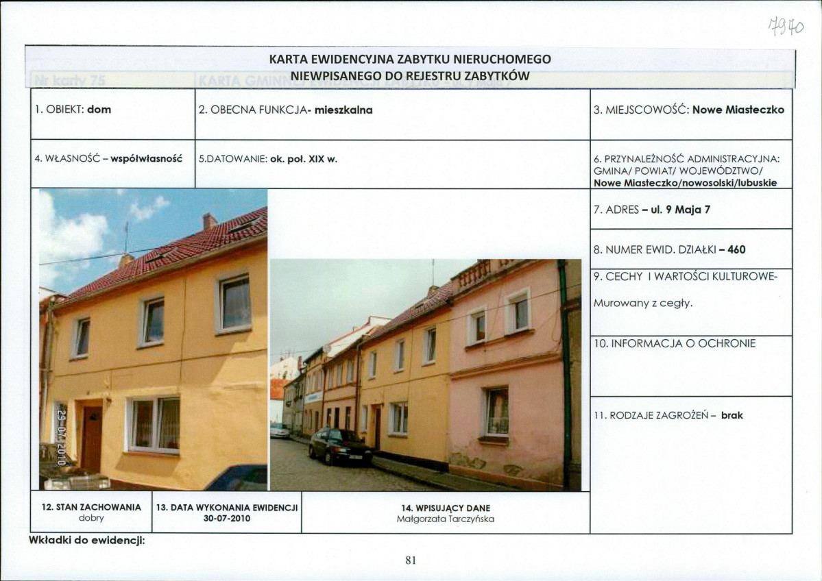 Karta obiektu niewpisanego do rejestru, skan nr 1