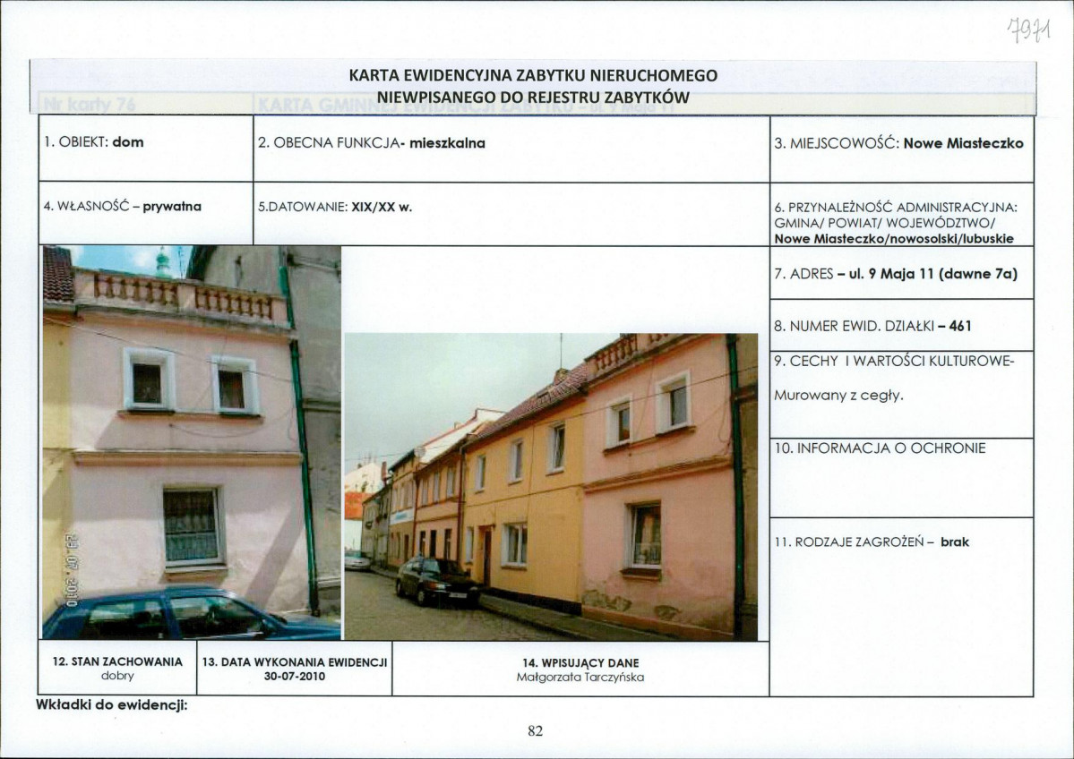 Karta obiektu niewpisanego do rejestru, skan nr 1