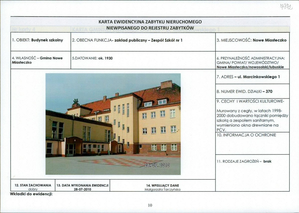 Karta obiektu niewpisanego do rejestru, skan nr 1