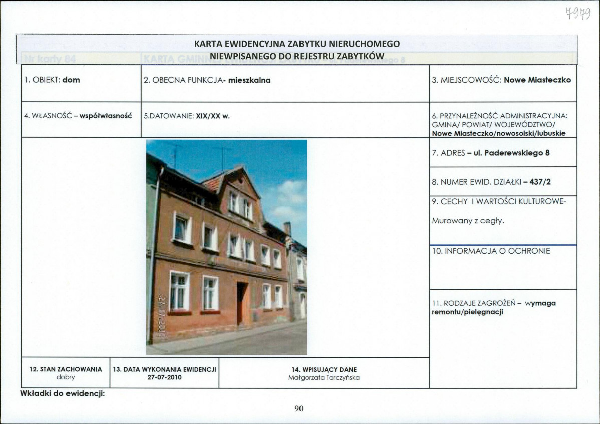 Karta obiektu niewpisanego do rejestru, skan nr 1