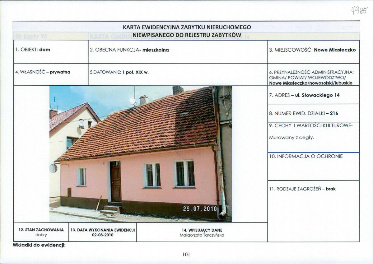 Karta obiektu niewpisanego do rejestru, skan nr 1