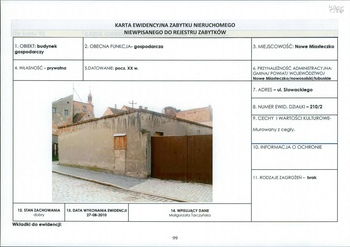 Karta obiektu niewpisanego do rejestru, skan nr 1