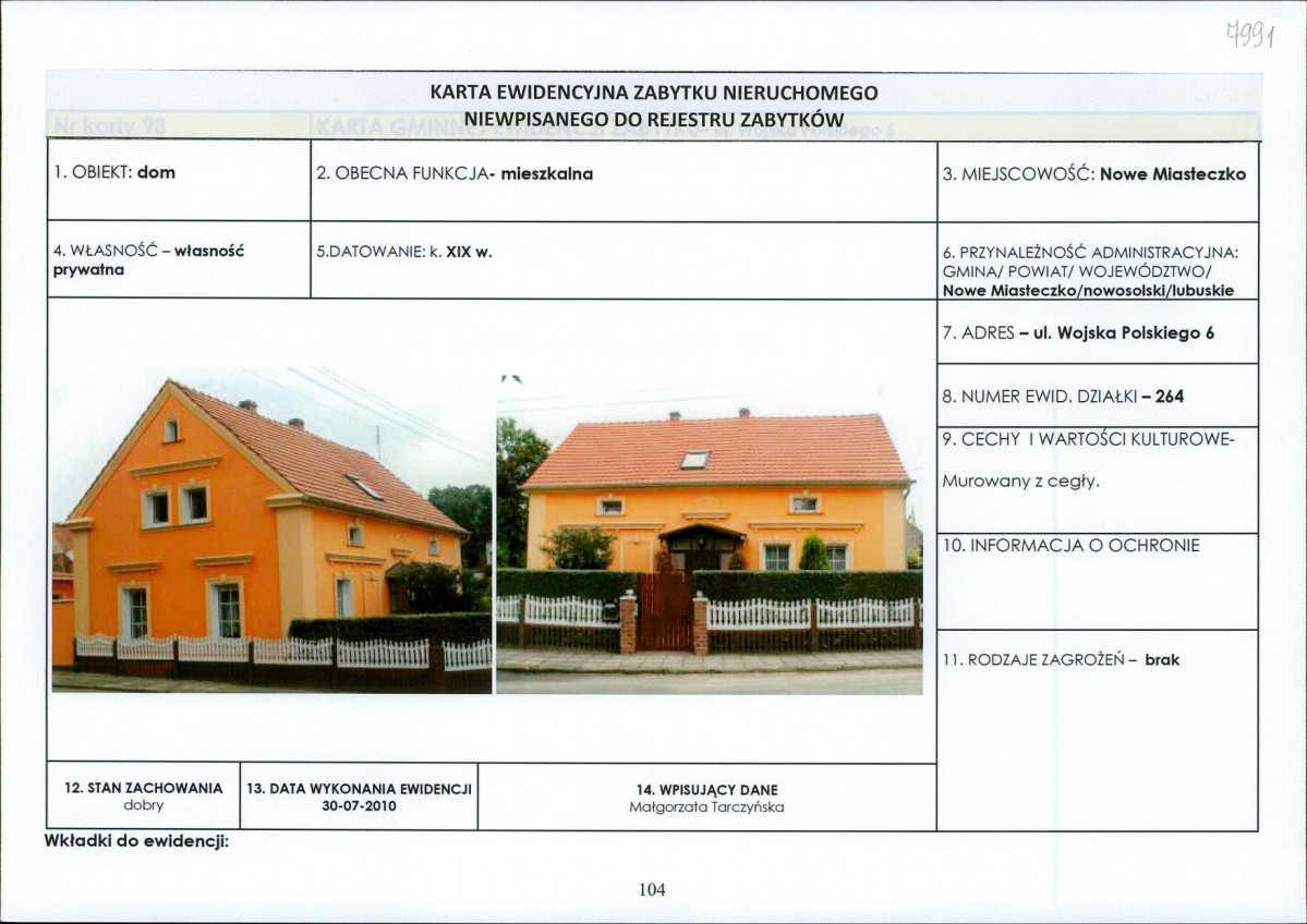 Karta obiektu niewpisanego do rejestru, skan nr 1