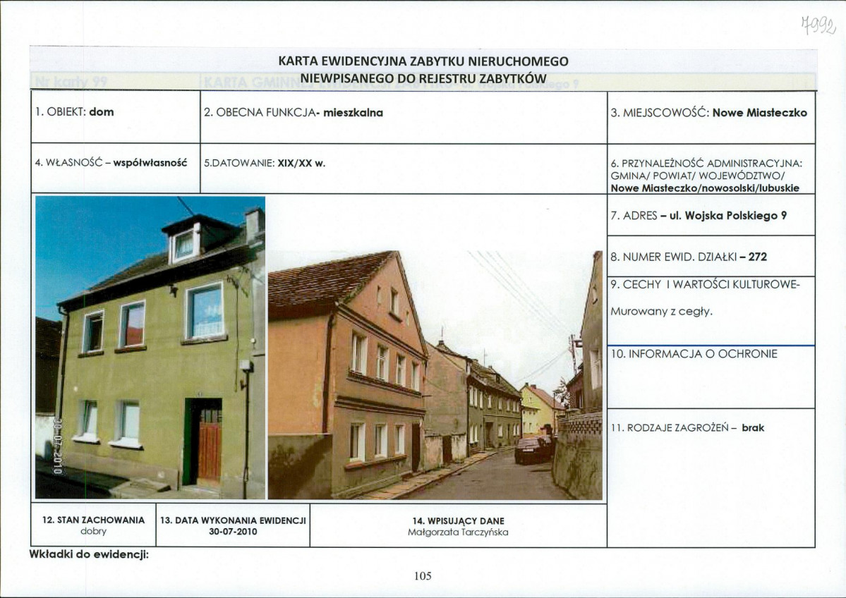 Karta obiektu niewpisanego do rejestru, skan nr 1