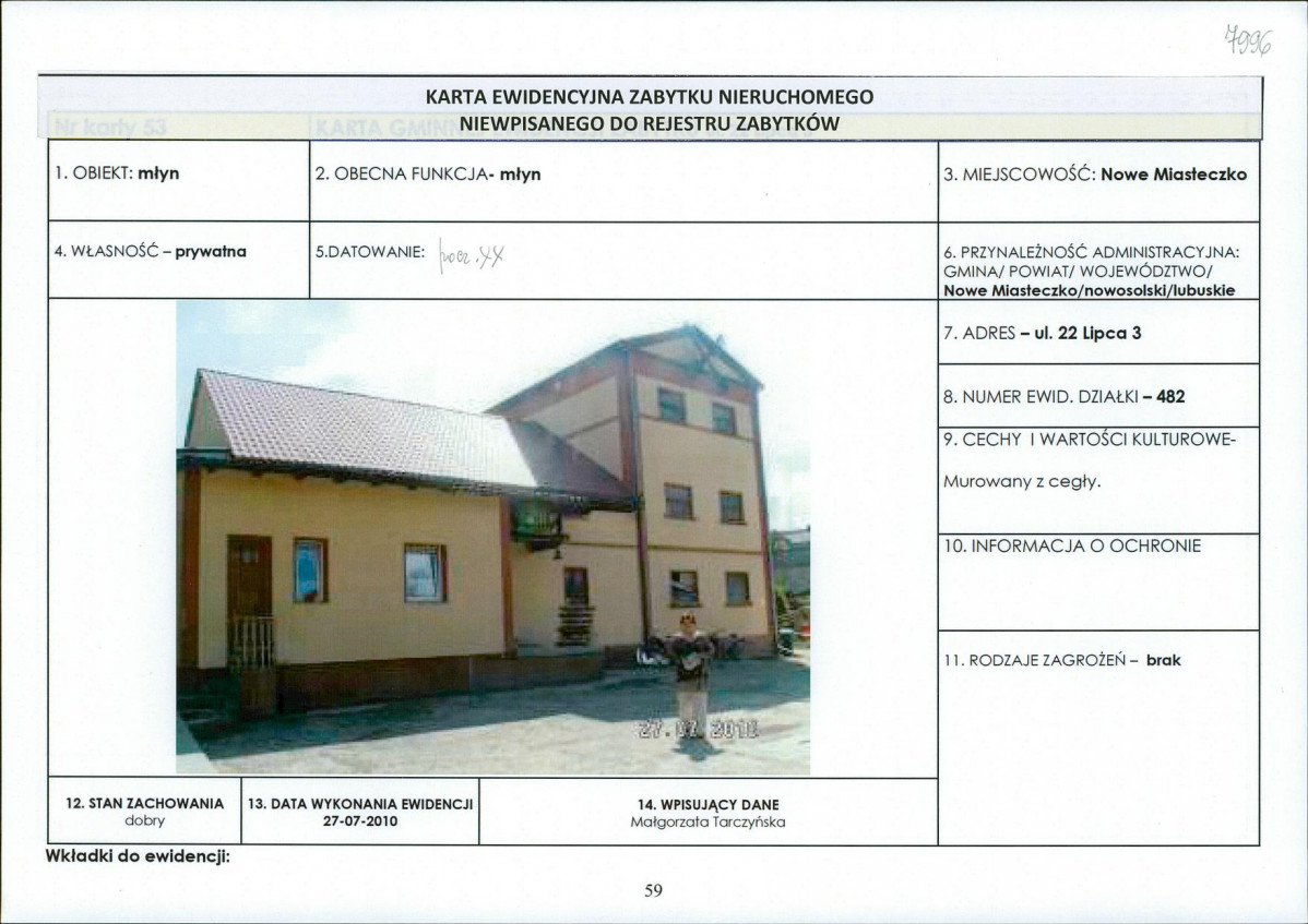 Karta obiektu niewpisanego do rejestru, skan nr 1