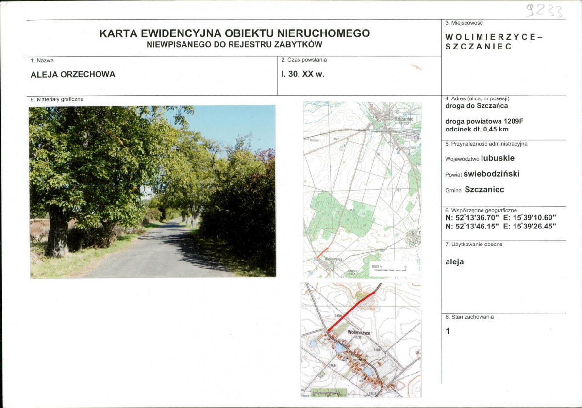 Karta obiektu niewpisanego do rejestru, skan nr 1