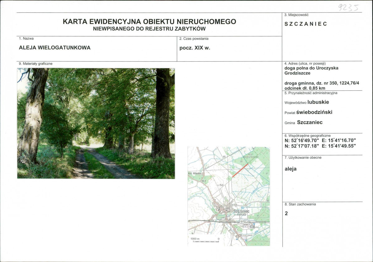 Karta obiektu niewpisanego do rejestru, skan nr 1
