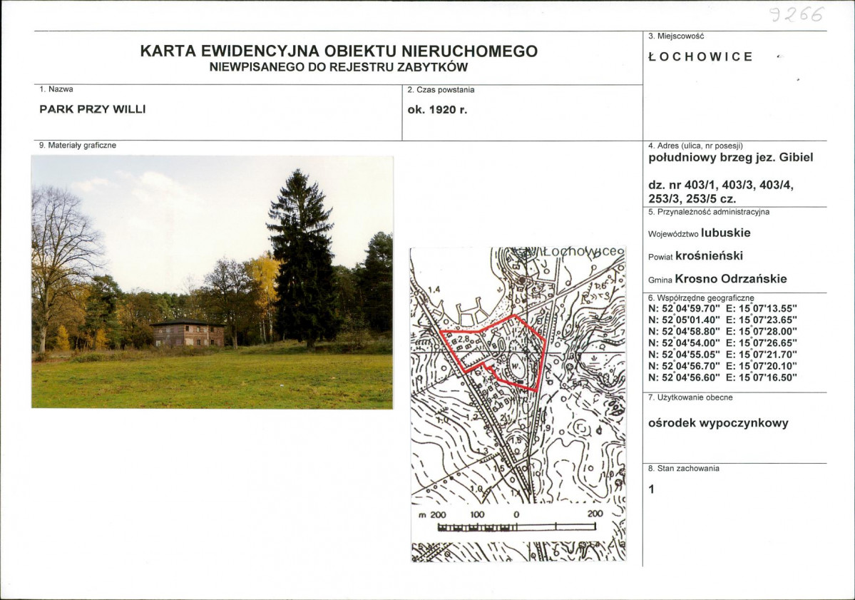 Karta obiektu niewpisanego do rejestru, skan nr 1