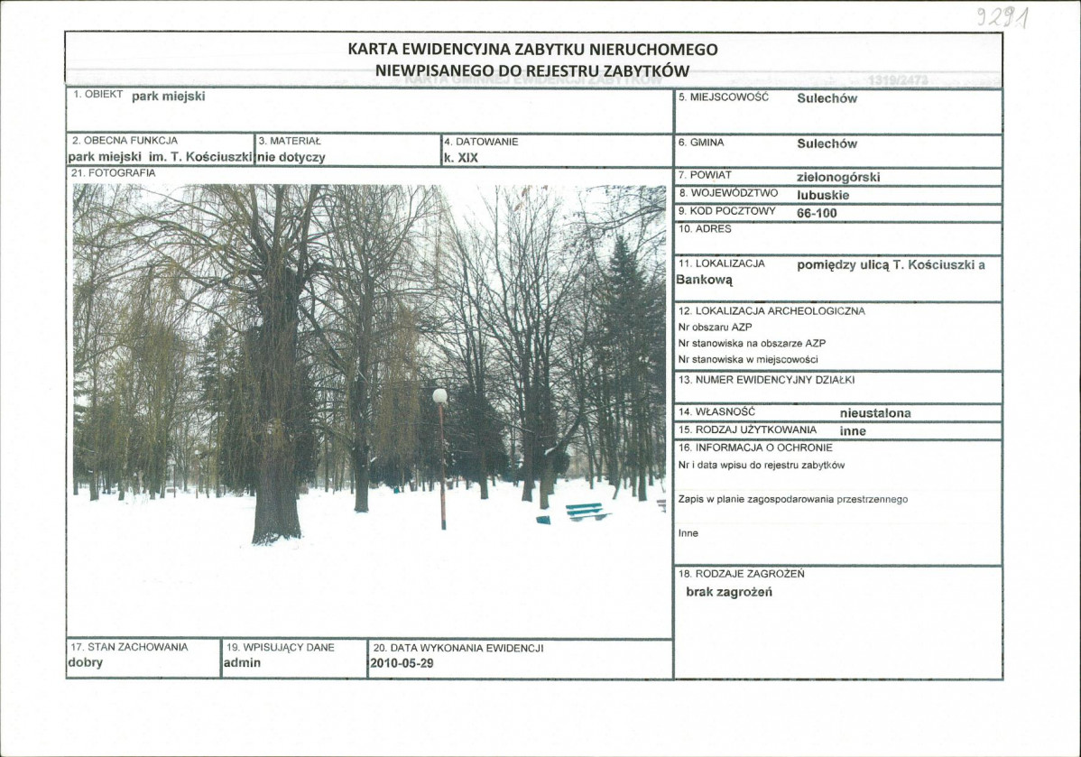 Karta obiektu niewpisanego do rejestru, skan nr 1