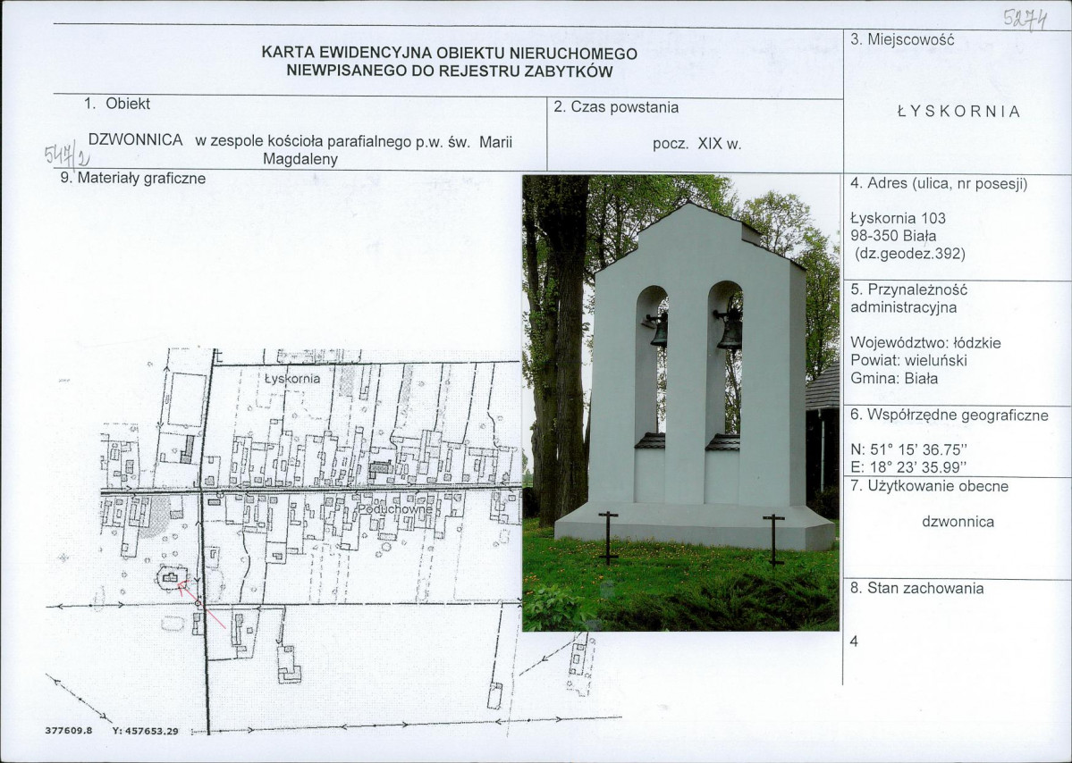 Karta obiektu niewpisanego do rejestru, skan nr 1