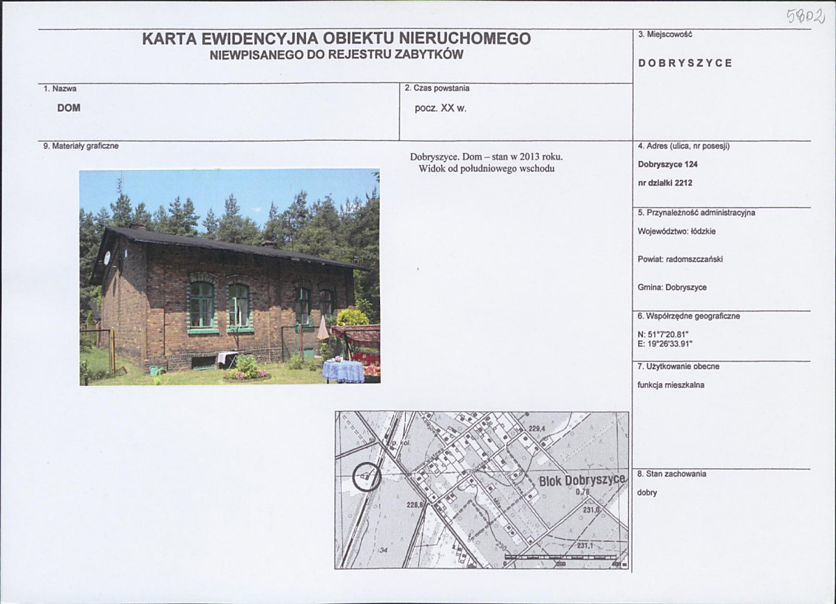 Karta obiektu niewpisanego do rejestru, skan nr 1