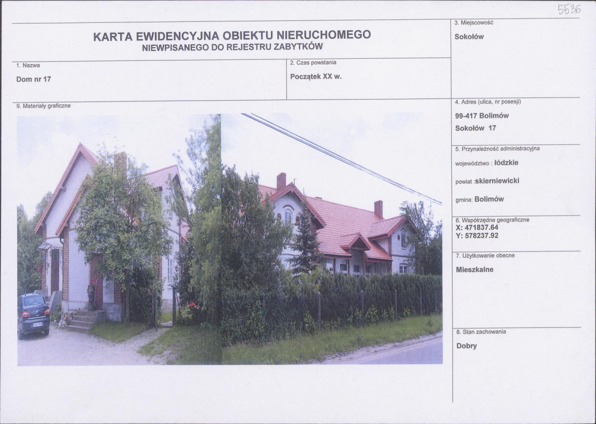 Karta obiektu niewpisanego do rejestru, skan nr 1