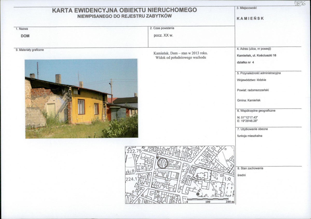 Karta obiektu niewpisanego do rejestru, skan nr 1