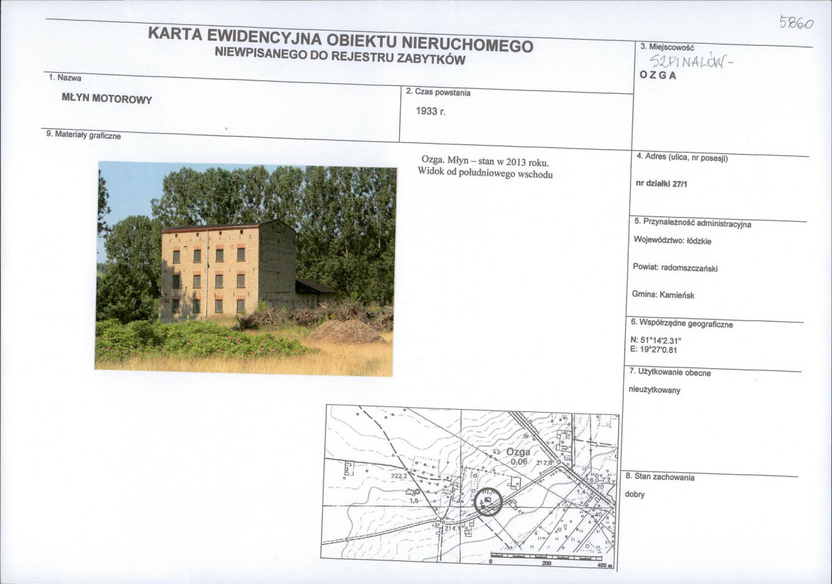 Karta obiektu niewpisanego do rejestru, skan nr 1