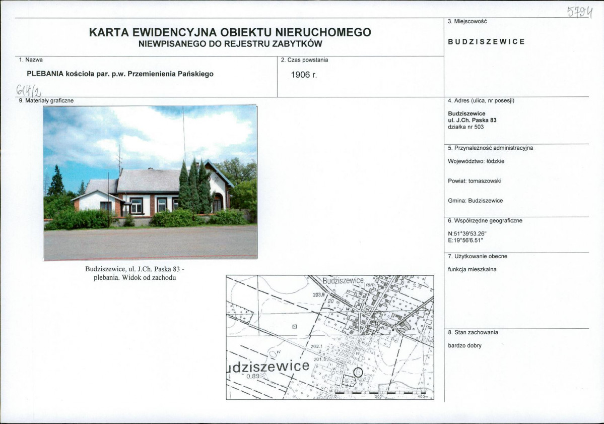 Karta obiektu niewpisanego do rejestru, skan nr 1