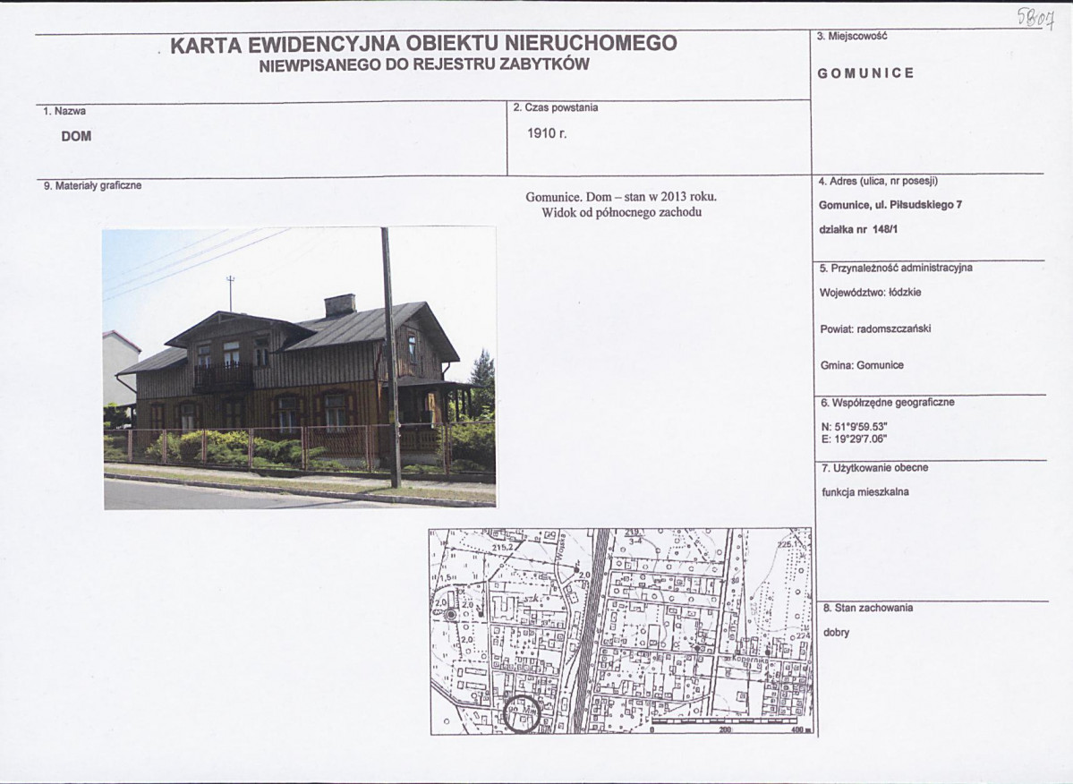 Karta obiektu niewpisanego do rejestru, skan nr 1