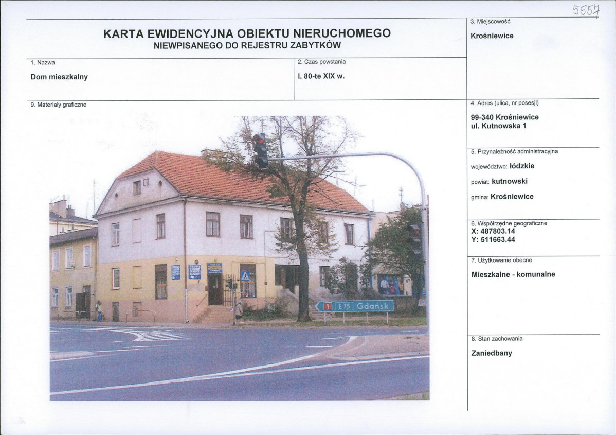 Karta obiektu niewpisanego do rejestru, skan nr 1