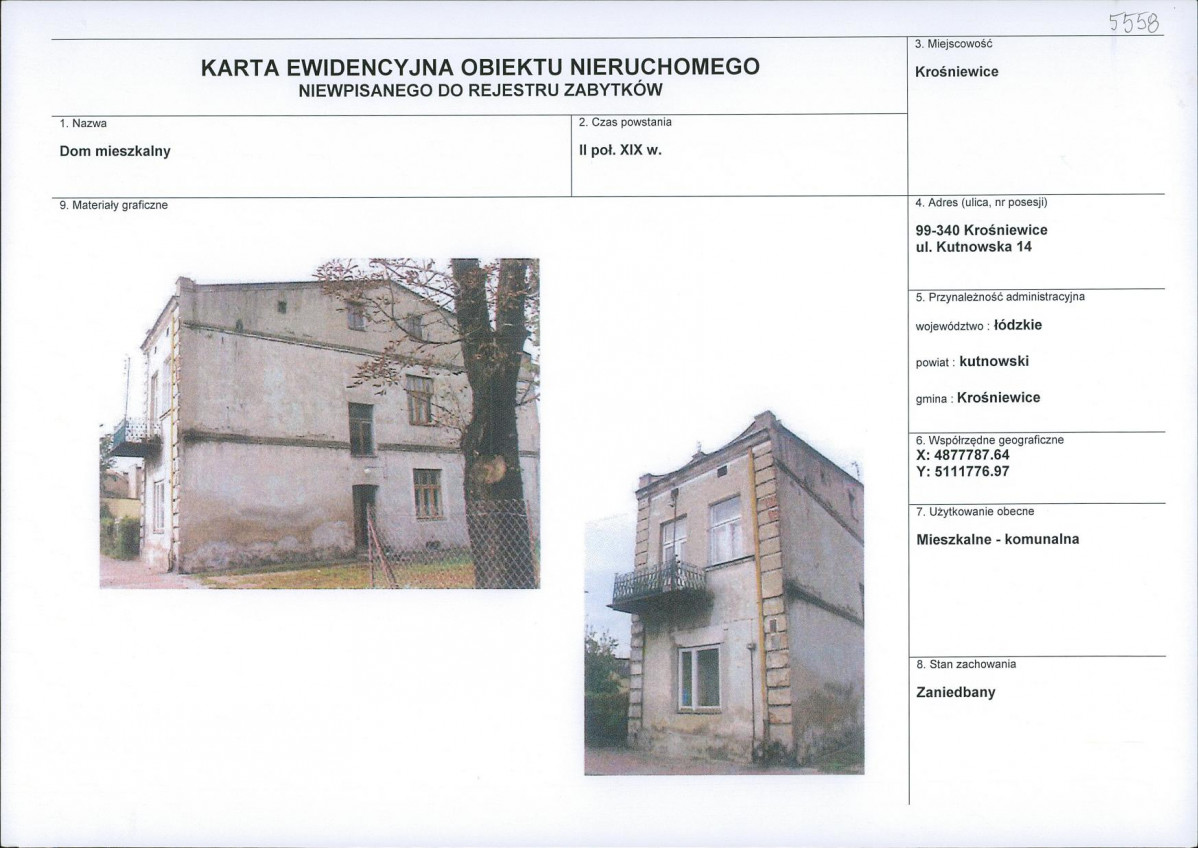 Karta obiektu niewpisanego do rejestru, skan nr 1