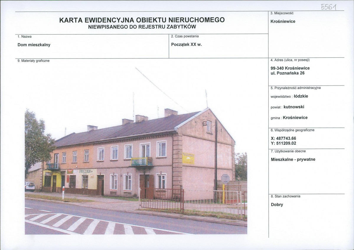 Karta obiektu niewpisanego do rejestru, skan nr 1
