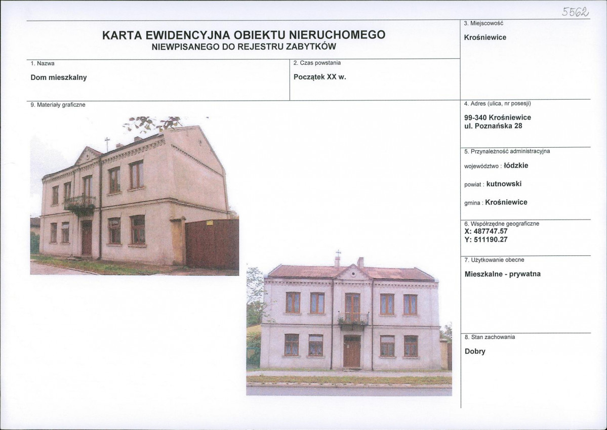Karta obiektu niewpisanego do rejestru, skan nr 1