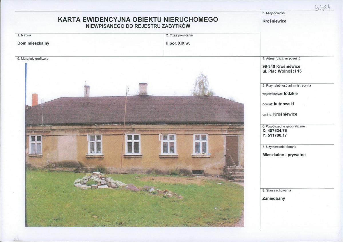 Karta obiektu niewpisanego do rejestru, skan nr 1