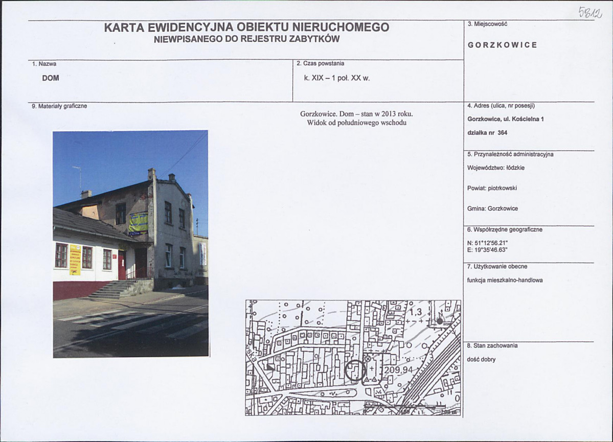 Karta obiektu niewpisanego do rejestru, skan nr 1