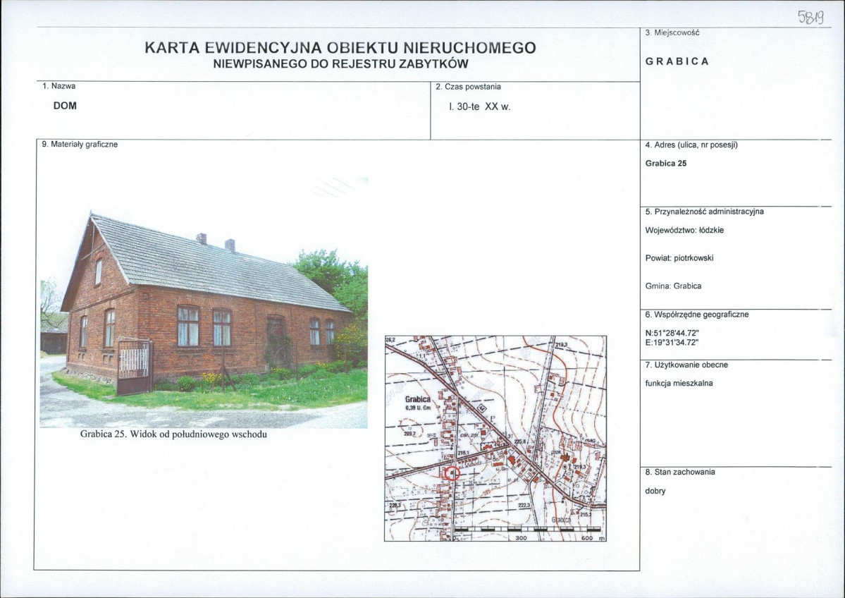 Karta obiektu niewpisanego do rejestru, skan nr 1