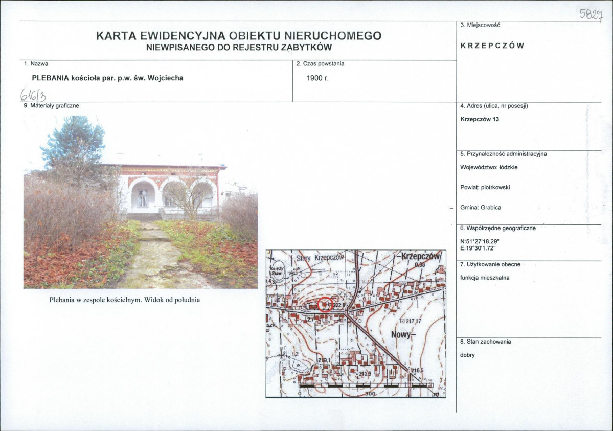 KEZN - Karta obiektu niewpisanego do rejestru, skan nr 1