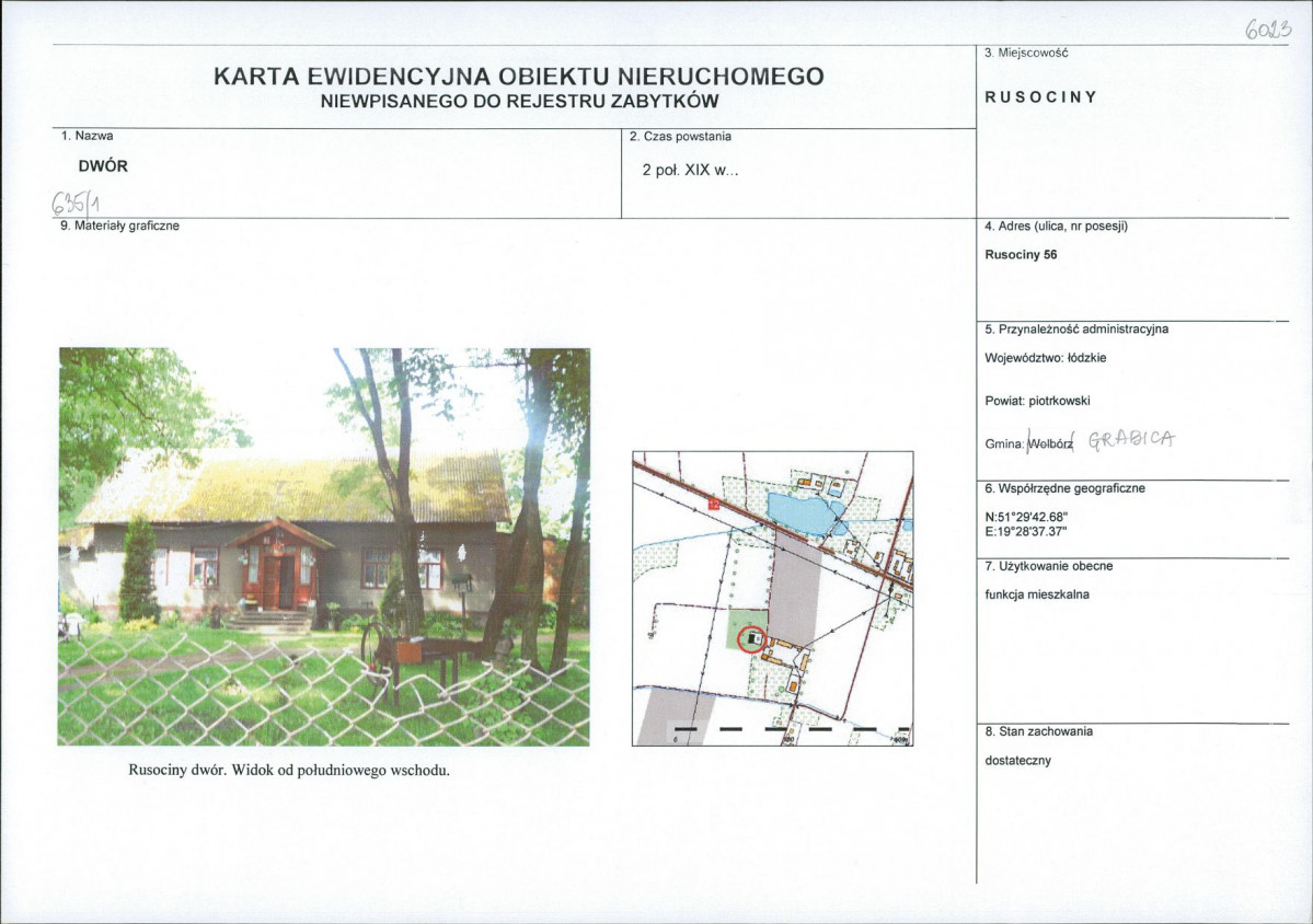 Karta obiektu niewpisanego do rejestru, skan nr 1