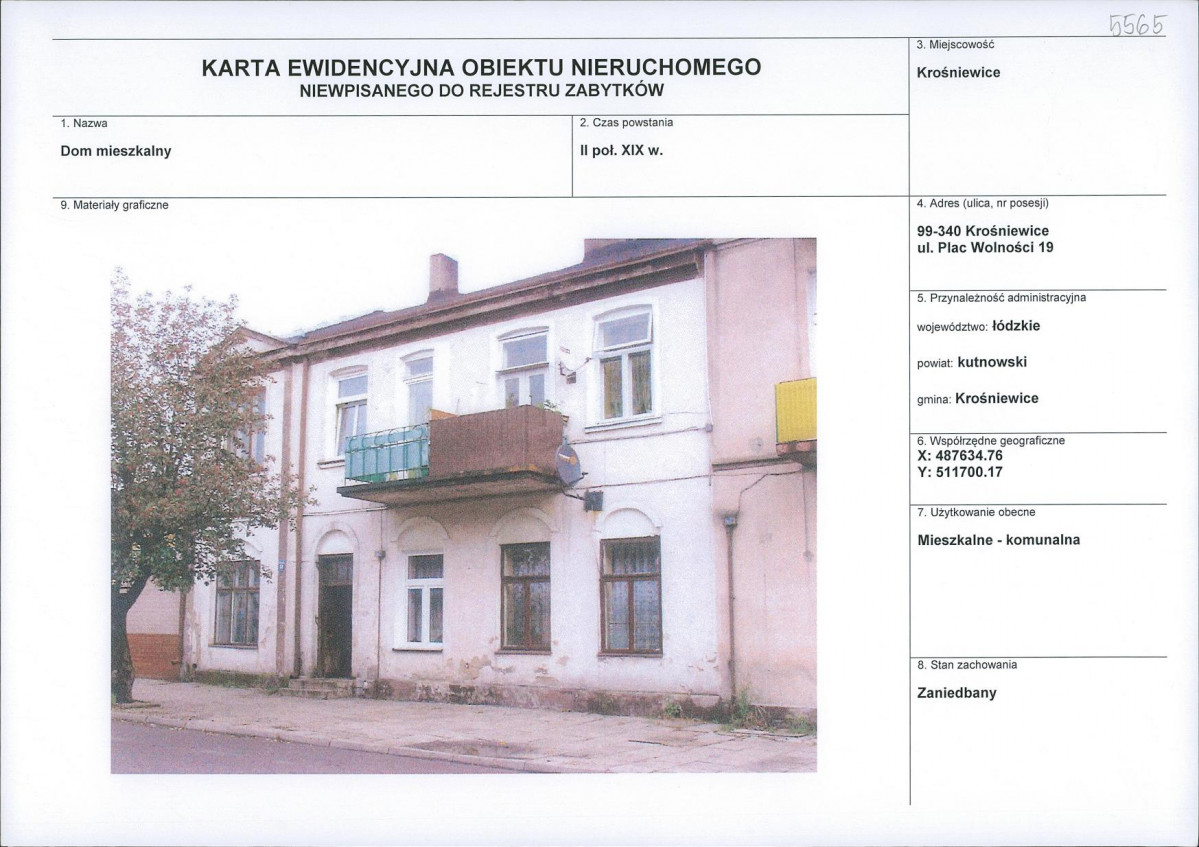 Karta obiektu niewpisanego do rejestru, skan nr 1