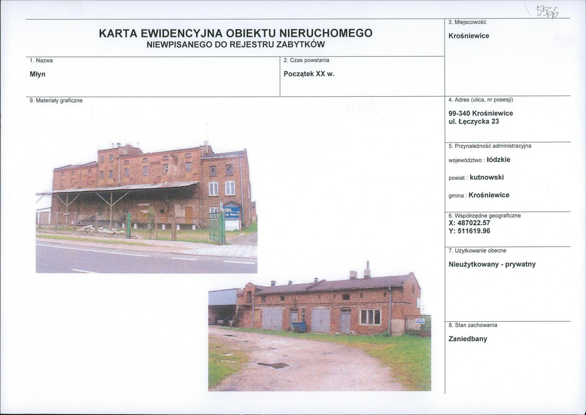 Karta obiektu niewpisanego do rejestru, skan nr 1