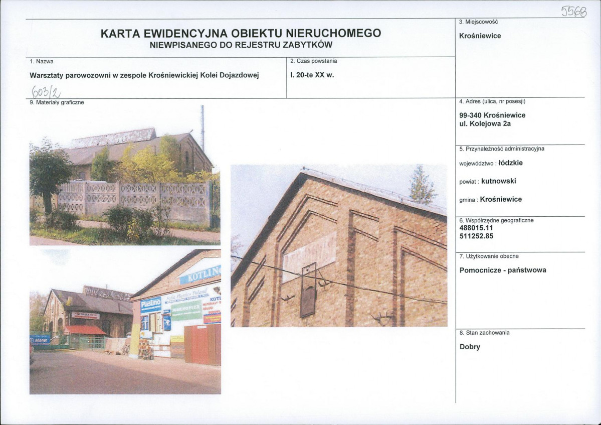 Karta obiektu niewpisanego do rejestru, skan nr 1