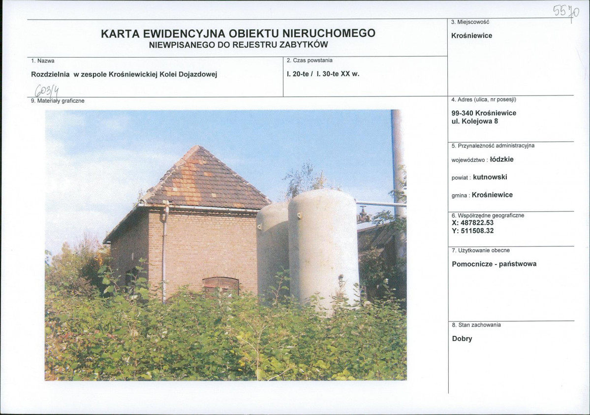 Karta obiektu niewpisanego do rejestru, skan nr 1