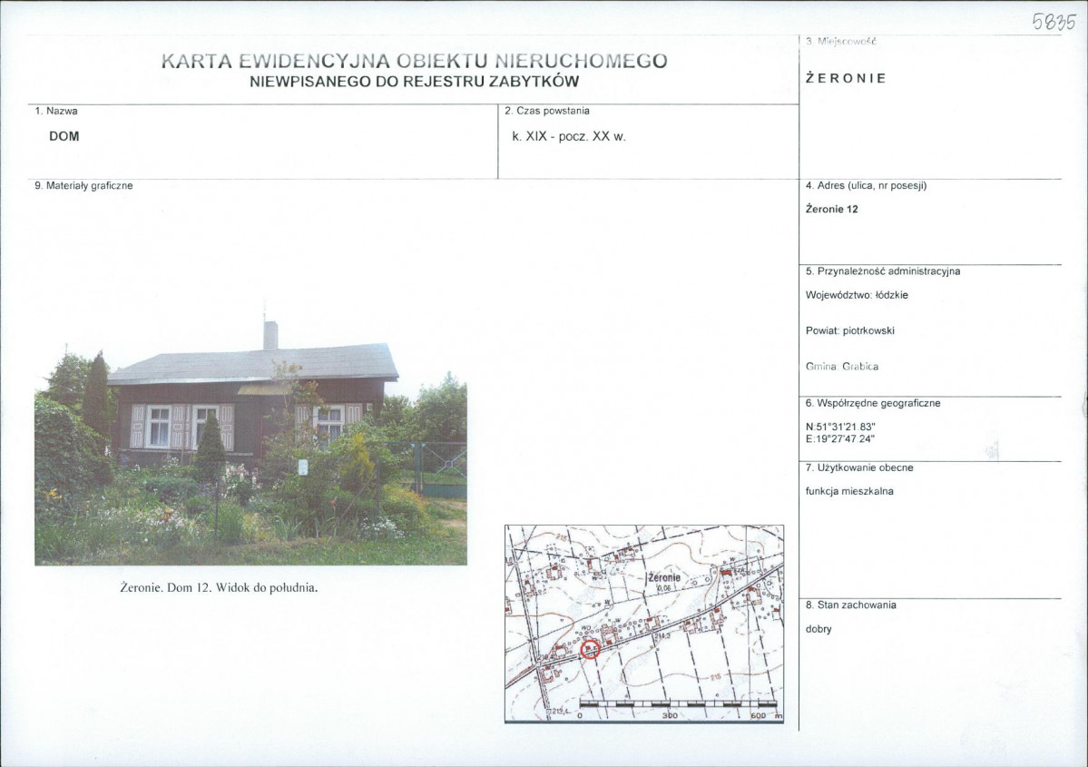 Karta obiektu niewpisanego do rejestru, skan nr 1
