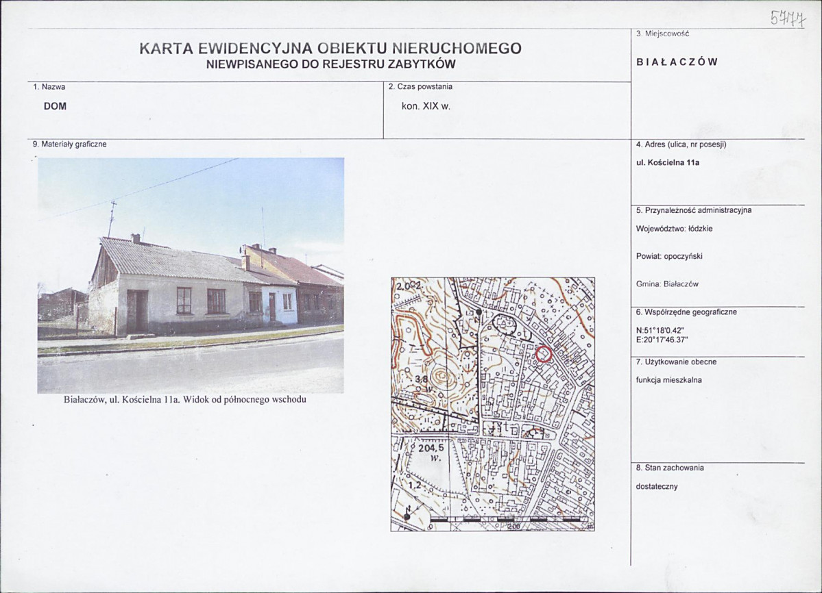 Karta obiektu niewpisanego do rejestru, skan nr 1
