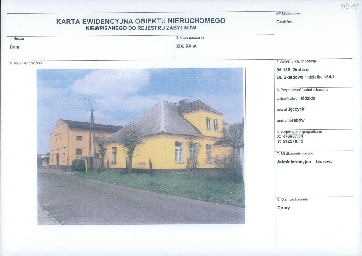 Karta obiektu niewpisanego do rejestru, skan nr 1